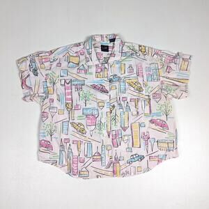 Vtg Liz Kids Shirt Boys Sz 7-8 90s Button Down City Cars All Over Print Retro